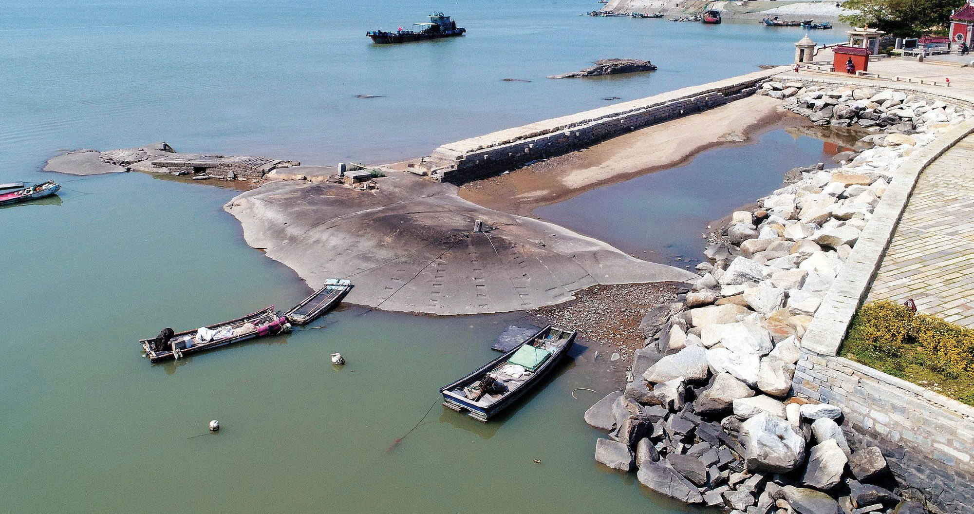 Historic stonework at Shihu Dock on Quanzhou Bay